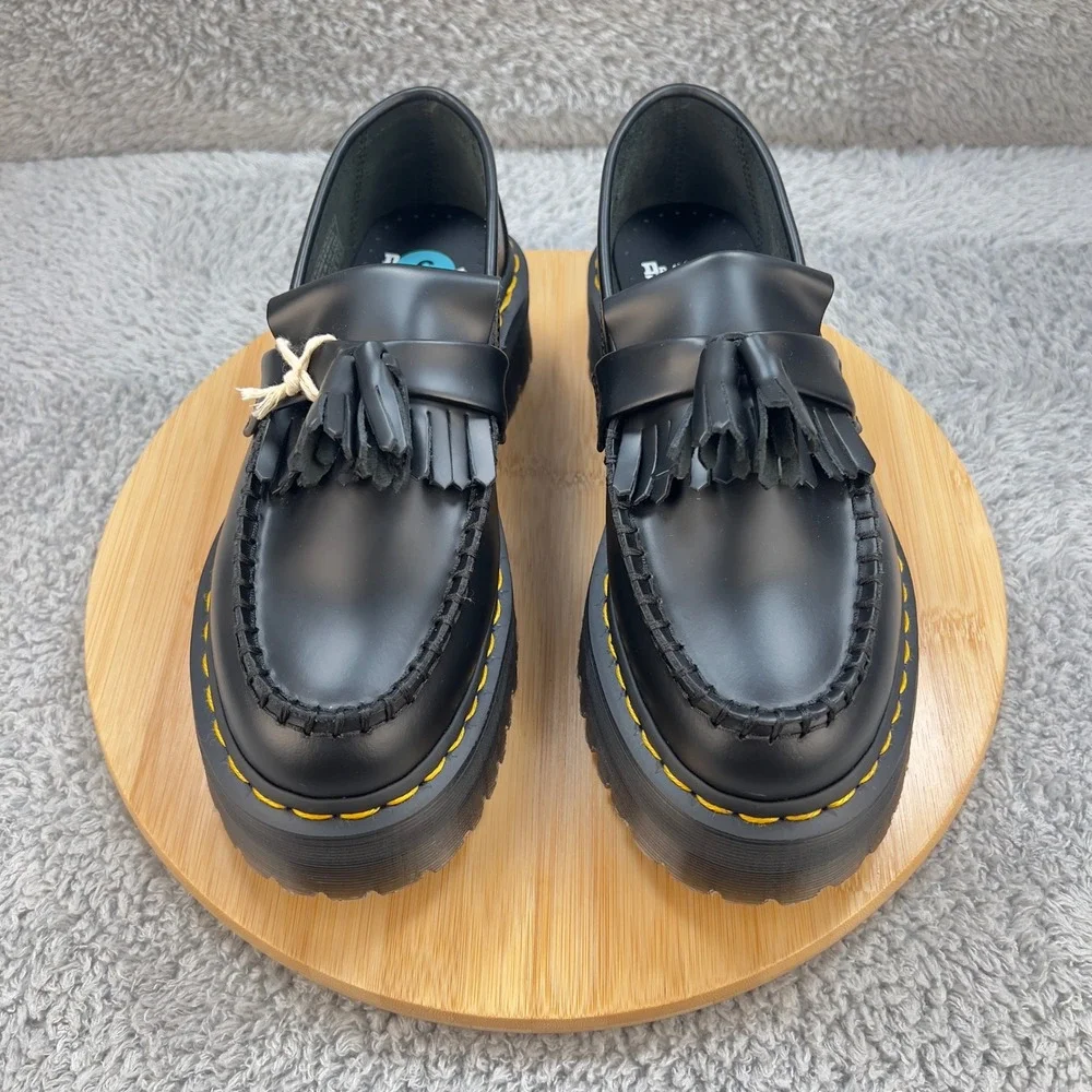 Dr Martens Platform Tassel Loafers Black Leather Chunky Womens 7 Goth Academia - Picture 2 of 11